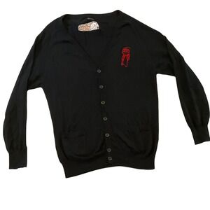 Twenty One Men XL Black Cardigan Sweater Red Embroidered Graphic